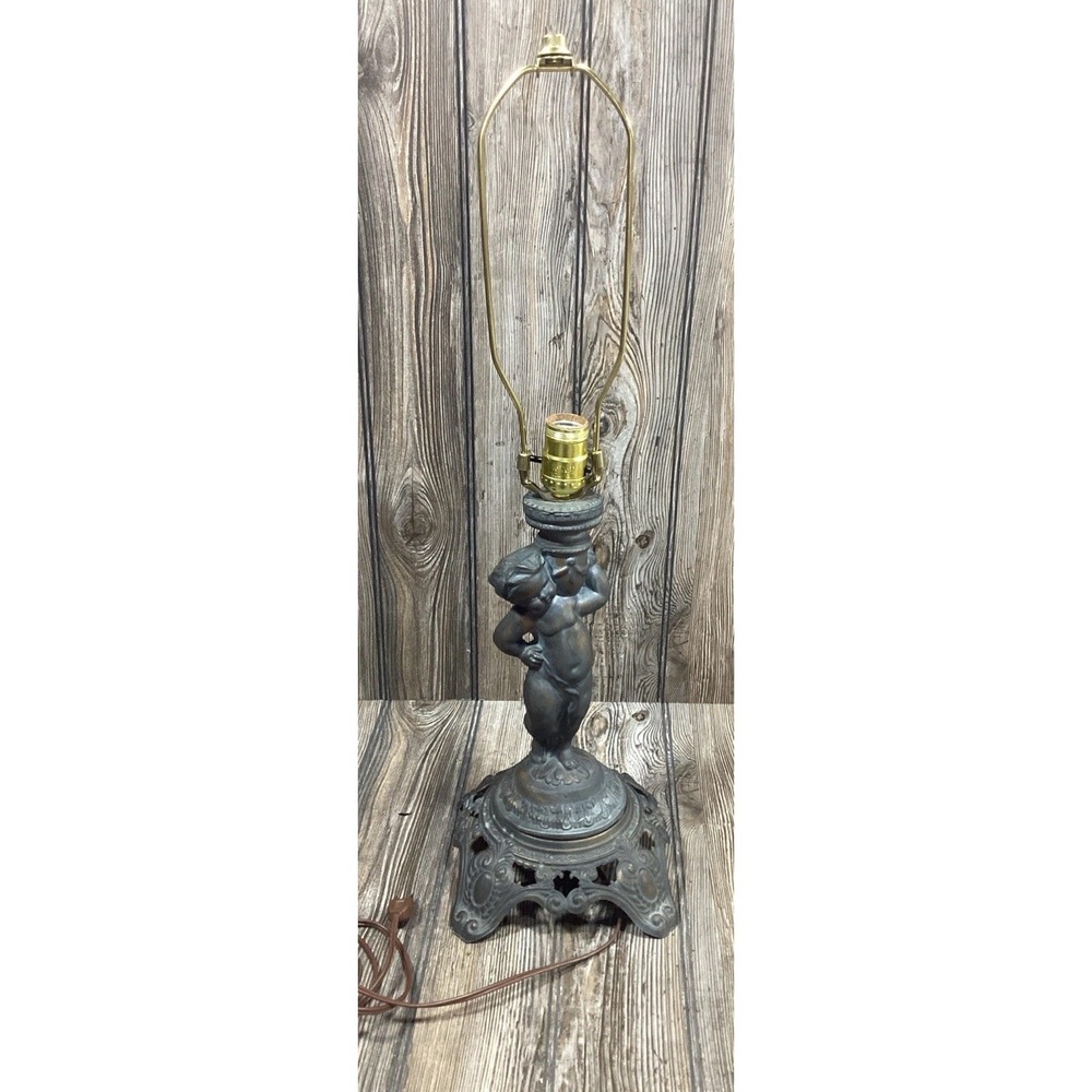 Vintage EF Industries Cir 1970 Aged Bronze Table Lamp Cherub No. 338 Working 26"